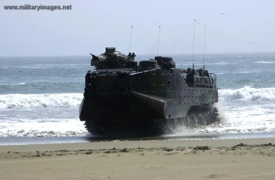 Amphibious assault vehicle (AAV) rolls out of the water