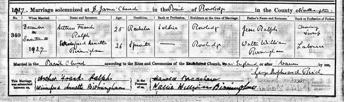 Arthur Frank RALPH. Winnifred Annette BIRMINGHAM