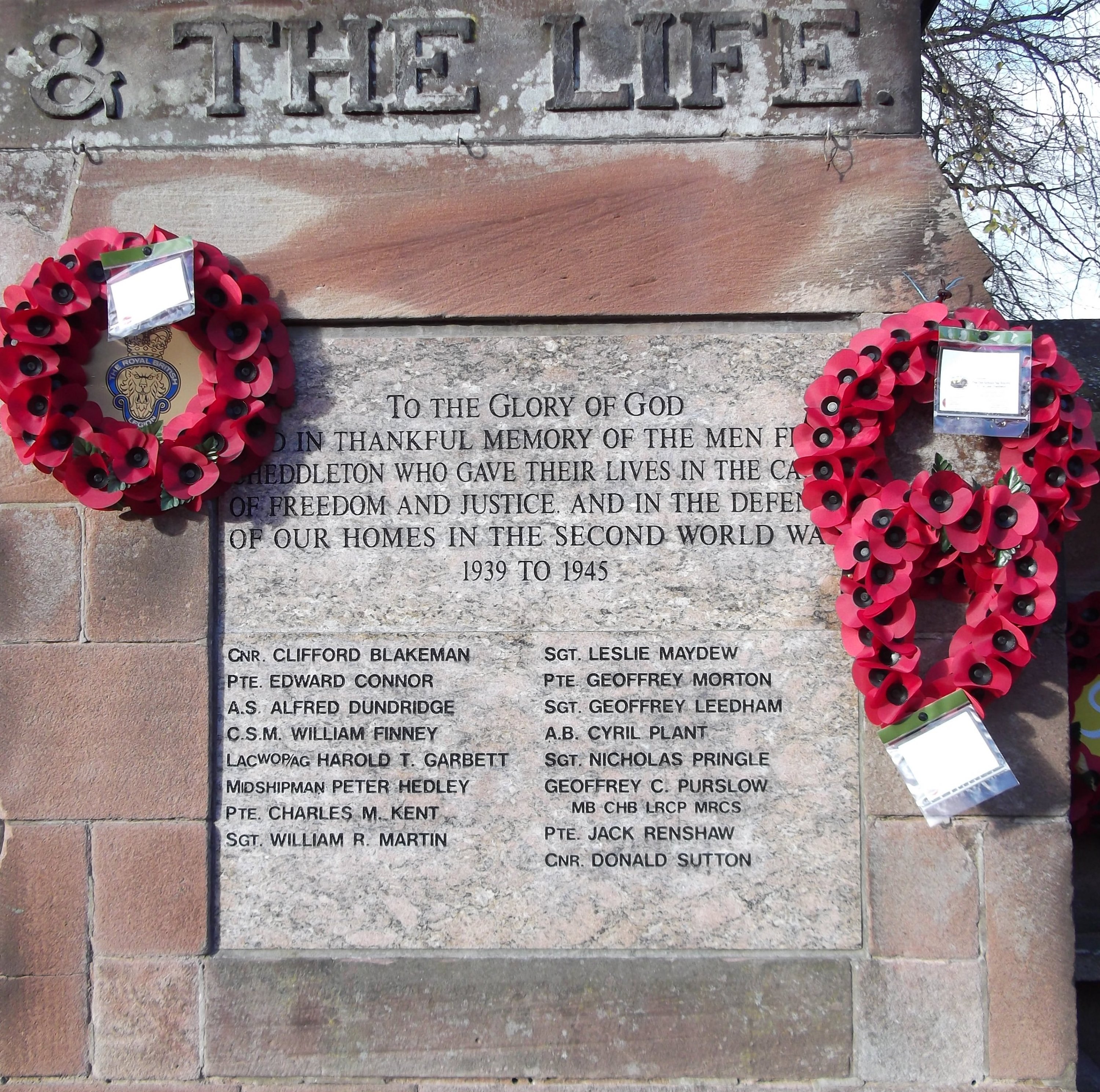 Cheddleton War Memorial, Staffordshire WW2 Fallen