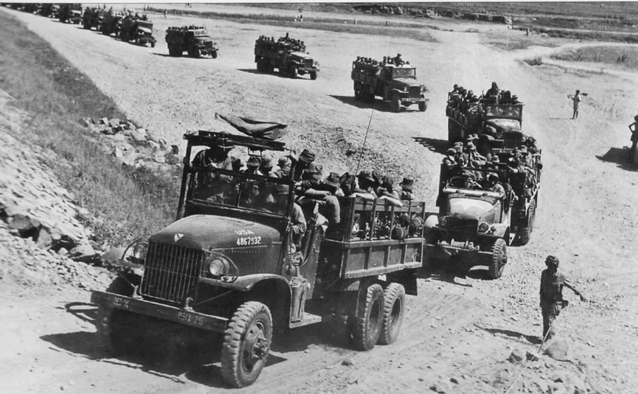 Deuce and a half GMC truck convoy
