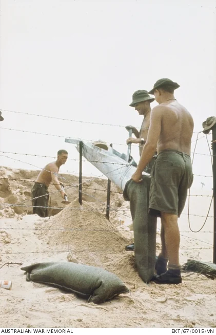 Diggers filling sandbags , South Vietnam. 29 March 1967