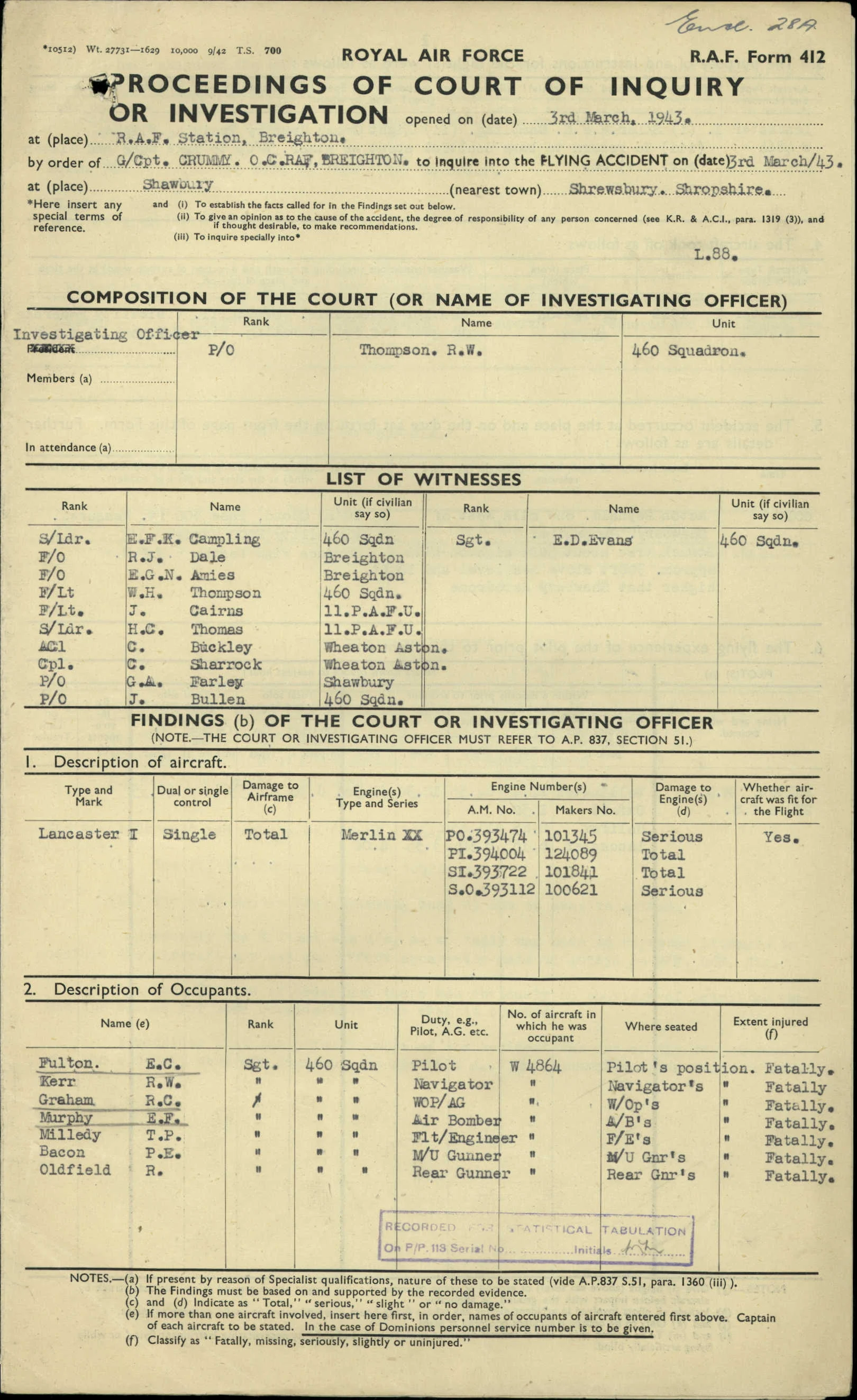 Edgar Clause FULTON Court Of Inquiry Page 1 A Military Photo Video