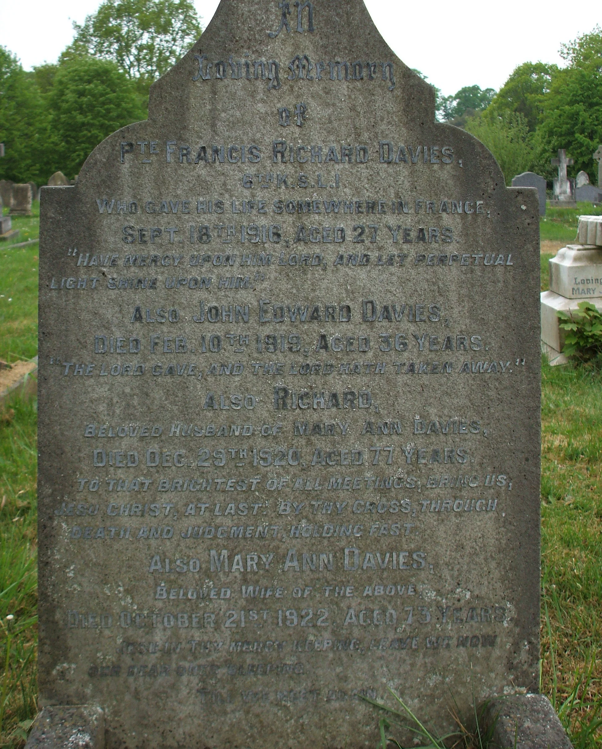 Francis Richard DAVIES Inscription