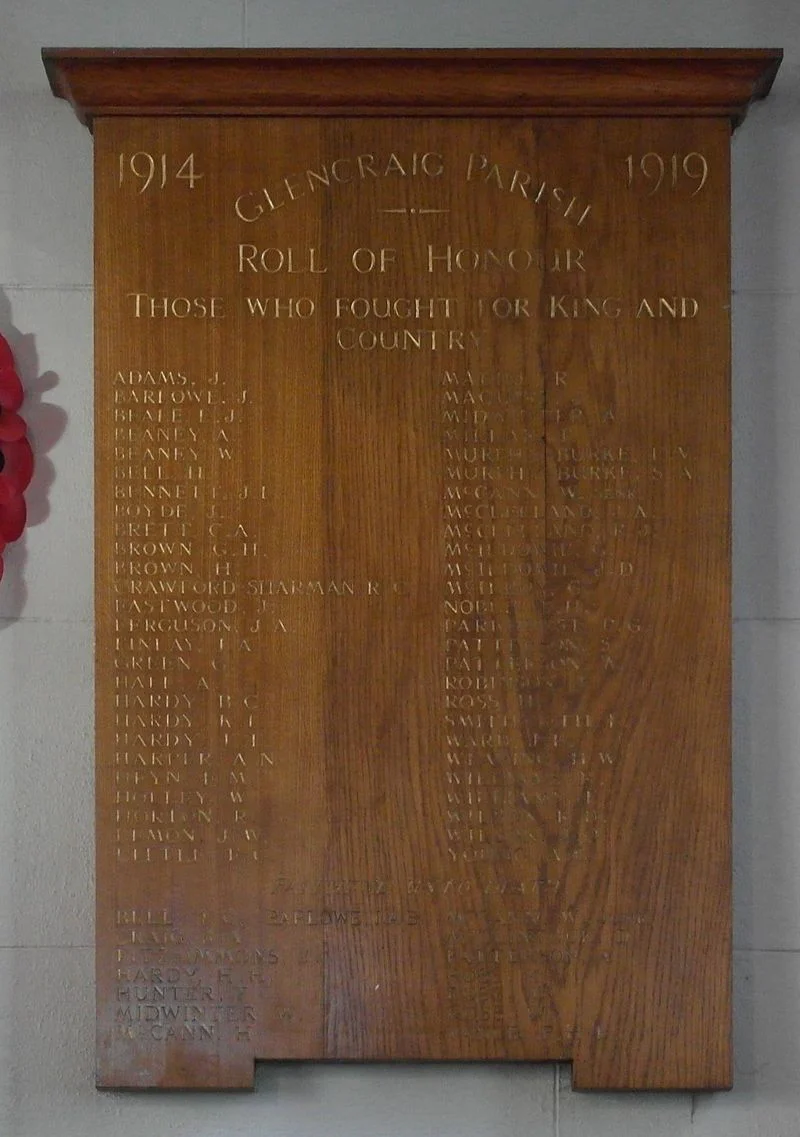 Glencraig Holy Trinity County Down Roll of Honour WW1