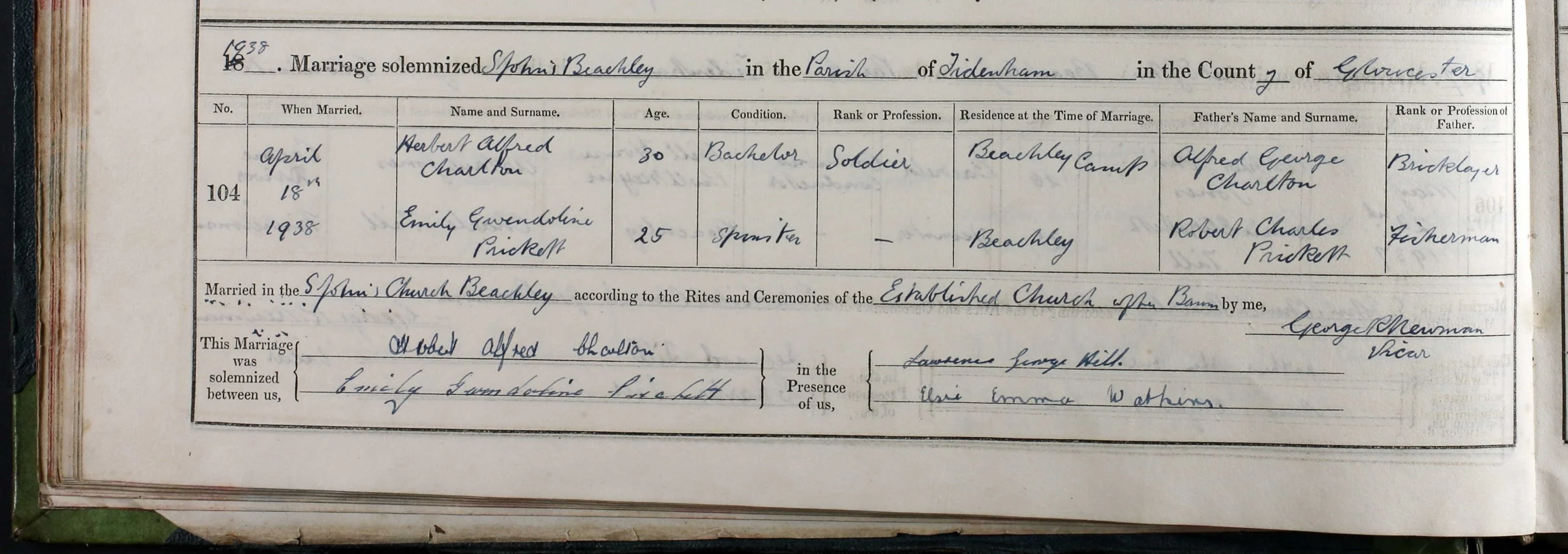 Herbert Alfred CHARLTON,  Marriage Cert