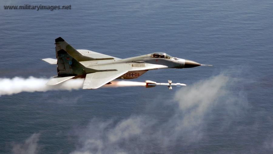 MiG-29 Fulcrum fires a radar guided AA-10 Alamo