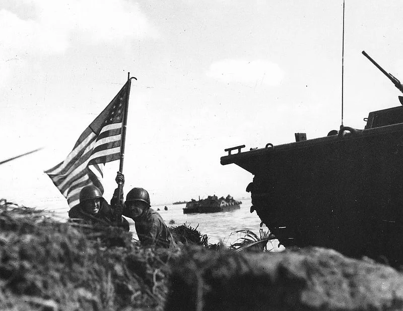 officers plant american flag guam