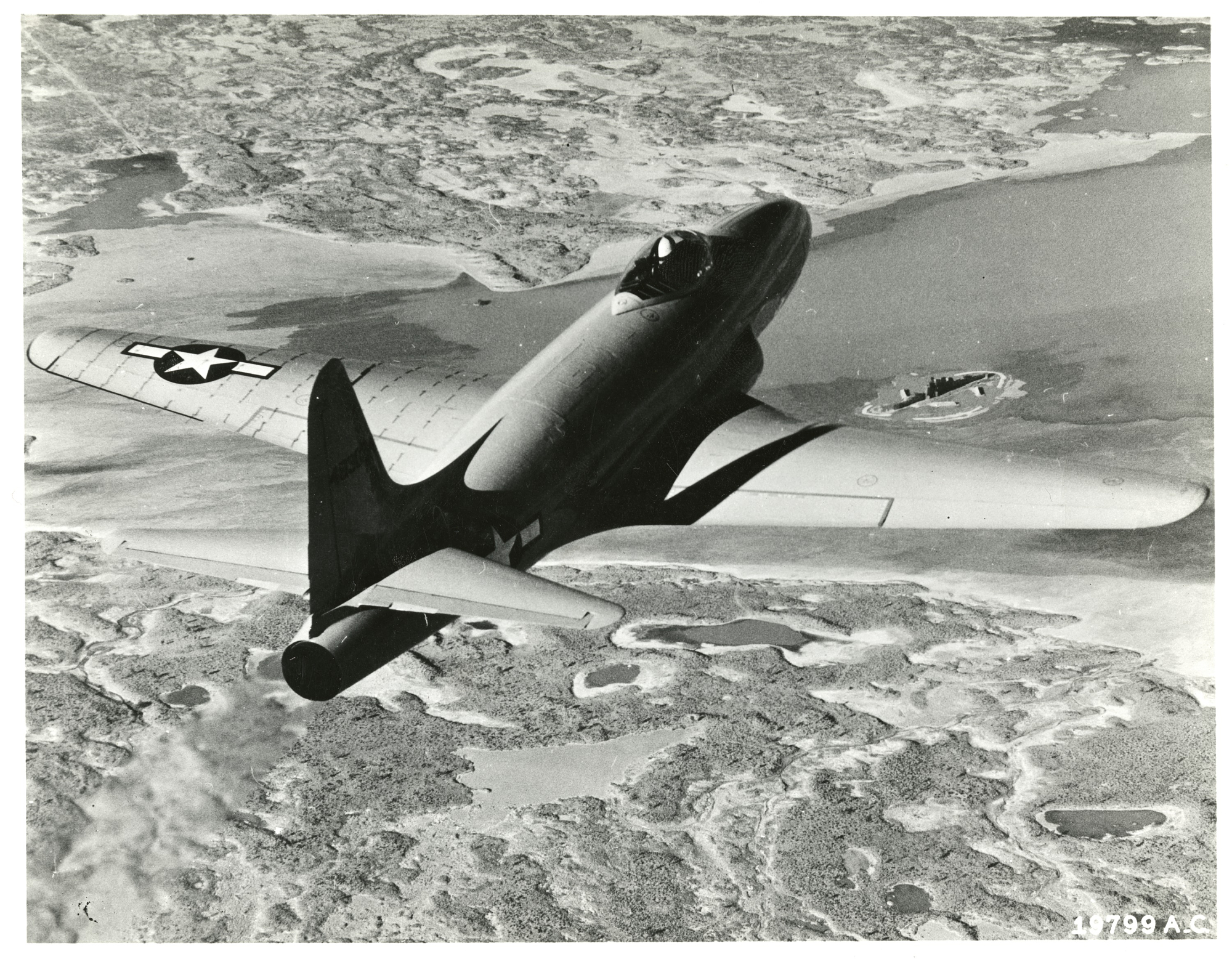One-half right rear view of the Lockheed XP-80A sn 44-83021 in flight