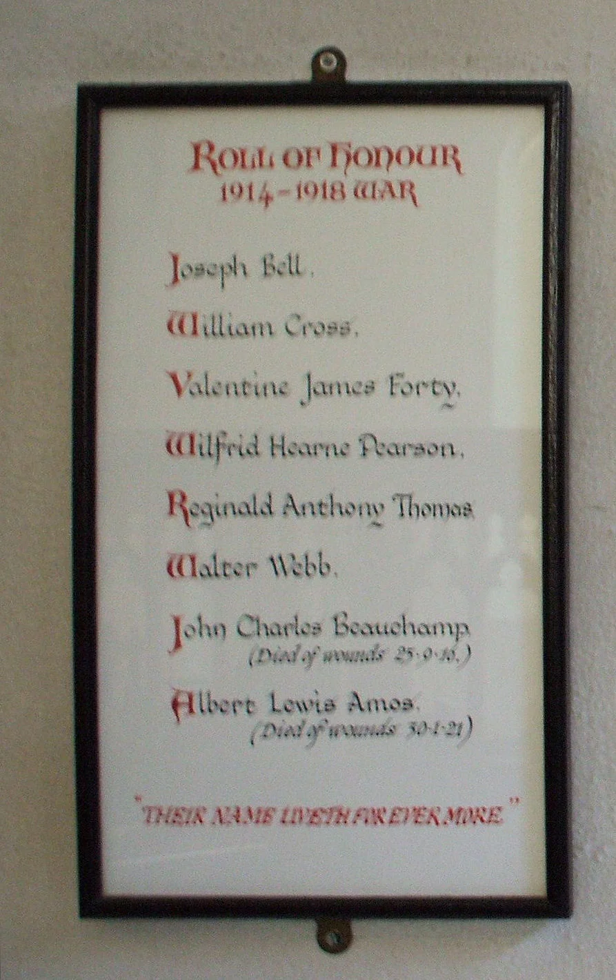Oxford St Michael's Church Roll Honour WW1