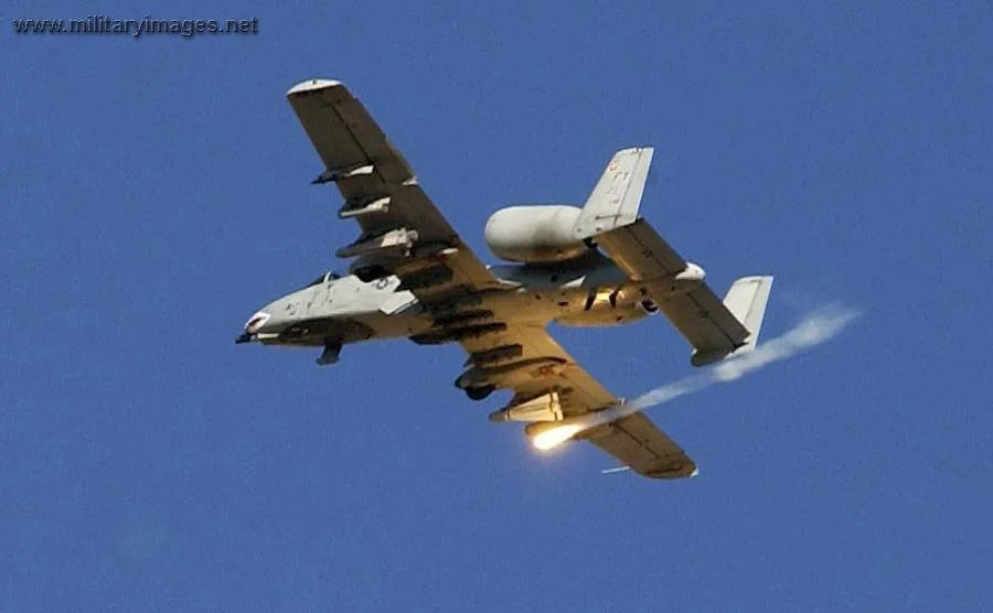 Pilot in an A-10 Thunderbolt II drops a flare
