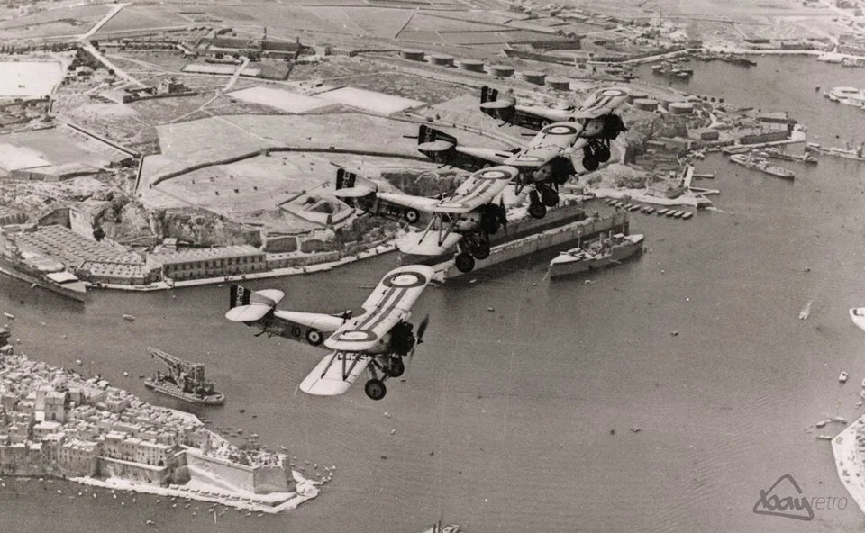 RAF Fly Over Grand Harbour 1933. Floating Dock