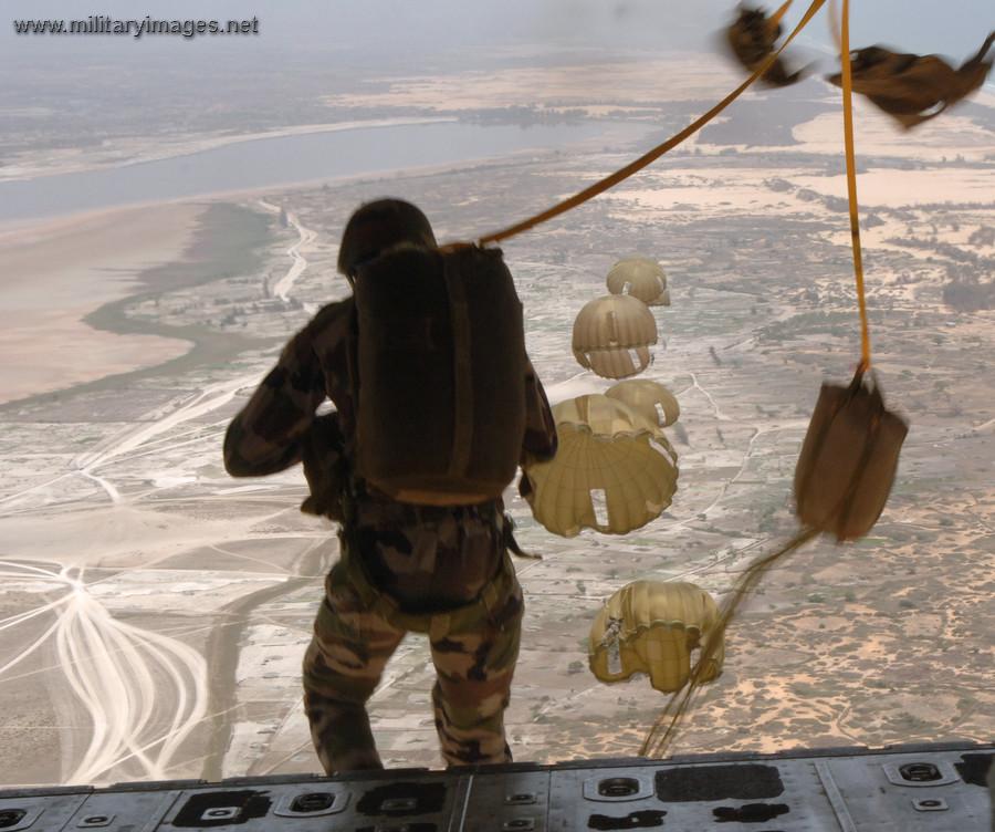 Senegal Army Soldiers static-line parachute jump