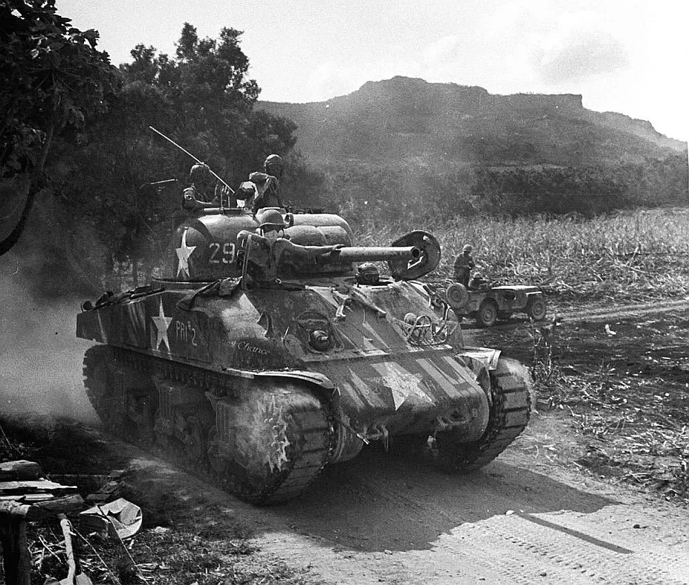 Sherman tank at Saipan 1944