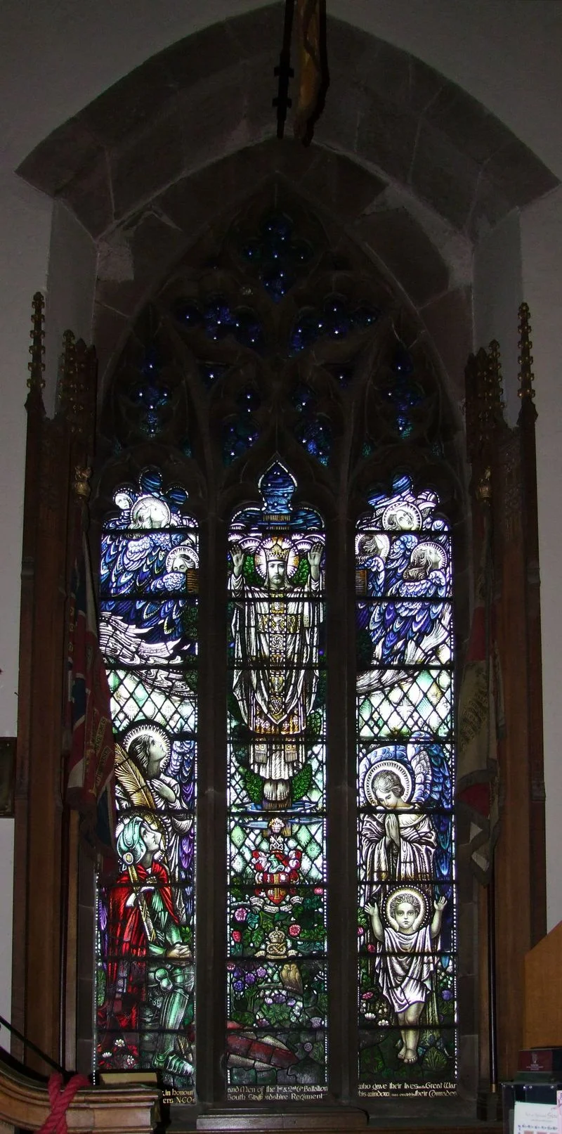 South Staffordshire Regiment Memorial Window WW1 with the Colours