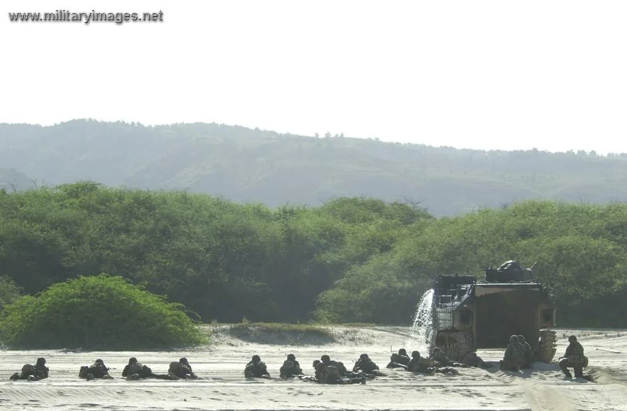 U.S. Marines take up a defensive position